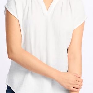 Market & Spruce White Lightweight Split-Neck Gauze Blouse